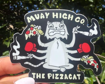 Muay Thai Handwraps l Cat Sticker l Weed, Pizzacat x MuayHigh Co. l Cat Lover | Cat mom | funny cat sticker | Cat Dad, Boxing, MMA