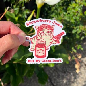 Strawberry Jams but My Glock Don't Cat Sticker for Laptop, Stickers for