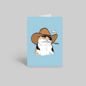 Mjau Cowboykattkort, Roligt kattkort, Kattälskarkort, Kattägarekort, Söt kattkort, Kattmammakort, Kattpappakort Calico Meowdy Cat