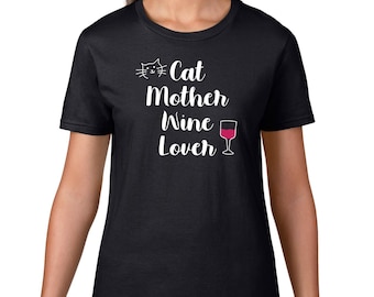 Kat moeder wijnliefhebber shirt, damesshirt T-shirt, trending shirts, wijnshirt - kat moeder - katten en wijn - wijnliefhebber shirt