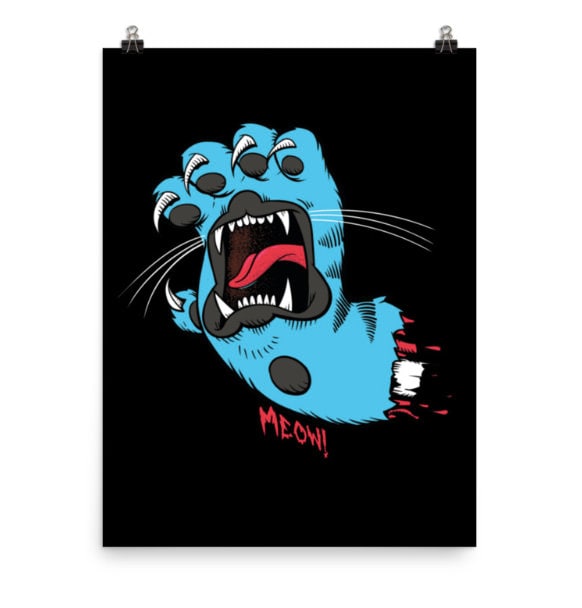 Screaming Cat Paw Poster, Skateboard Poster, Funny Cat Poster, Cat ...