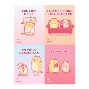Saint-Valentin chats kawaii | Carte PizzaCat | Cartes de Saint-Valentin à téléchargement numérique | Cartes de vœux pour maman chat | Cartes de Saint-Valentin amusantes