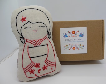 Japenese Kokeshi Doll Embroidery Kit  + 'free' online class