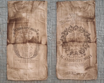 Late 1800s St. Cloud City Mills Flour Sack - The H.C. Ervin Co - Two Sided Print - Farmhouse Primitive - Rare Old Milling Advertising