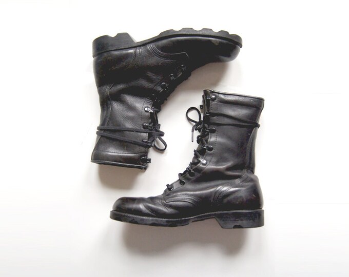Vintage Black Combat Boots Military Service Jump Boots Lace up Men's