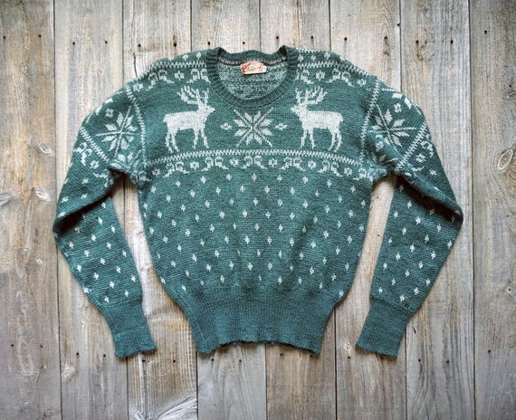 40s Jantzen Sweater - Reindeer Snowflake Pattern P
