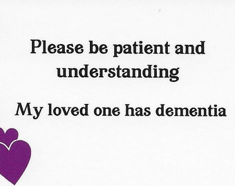 Business cards to identify adults/spouse/wife/loved one with dementia / package of 10 cards
