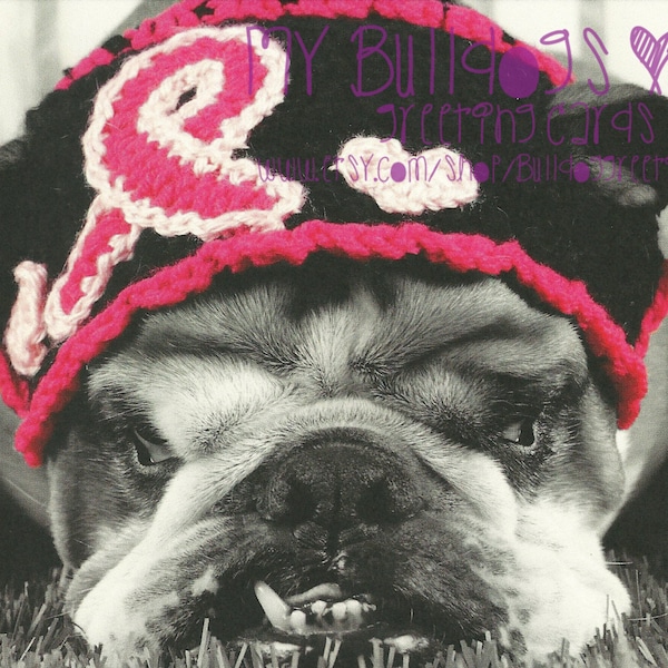 Card #48 / Pretty in Pink ~ English Bulldog Breast Cancer Greeting Card *Blank Inside*