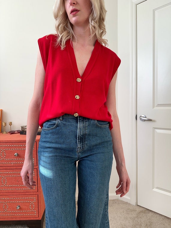 80's Red Sweater Vest with Gold Knot Buttons
