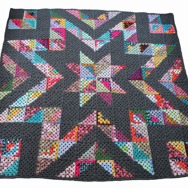 easy crochet afghan pattern -  granny star stashbuster crochet blanket pdf file crochet quilt granny square afghan