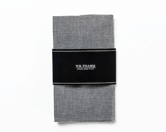 Grayson Men's pocket square handkerchief - Solid black chambray hanky hankie Custom hand embroidery monogrammed available