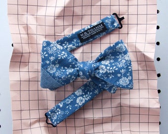 Jack Men's Bow tie - Vintage floral medium indigo blue white bowtie