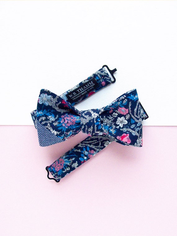 Morris Men's Bow Tie Floral Navy Pink Bowtie - Etsy
