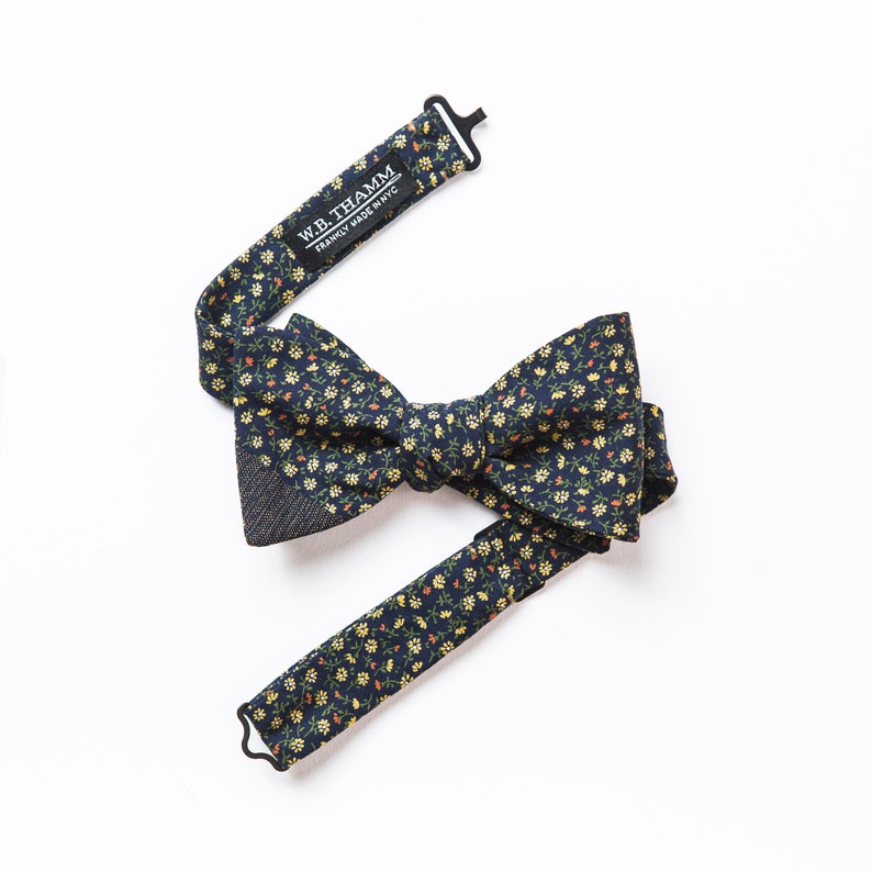 Henry Men's Bow tie Floral daisy print navy yellow bowtie image 1