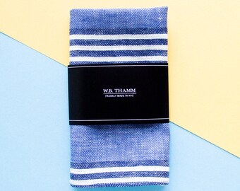 Martin Men's pocket square handkerchief - Oversized stripe blue white hanky hankie Custom hand embroidery monogrammed available