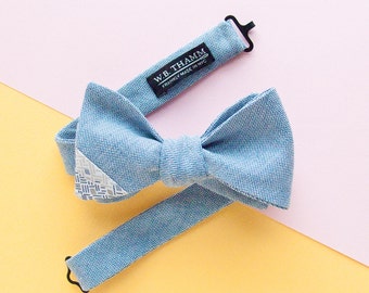 Dave Men's Bow tie - Herringbone light blue bowtie