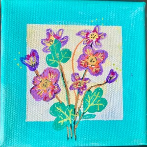 Original Art 4&quot;x4&quot; Acrylic Painting, Flowers, Wedding, Gift, Baby Shower, Birthday Gift, One of a Kind, Acrylic on Canvas, Handmade
