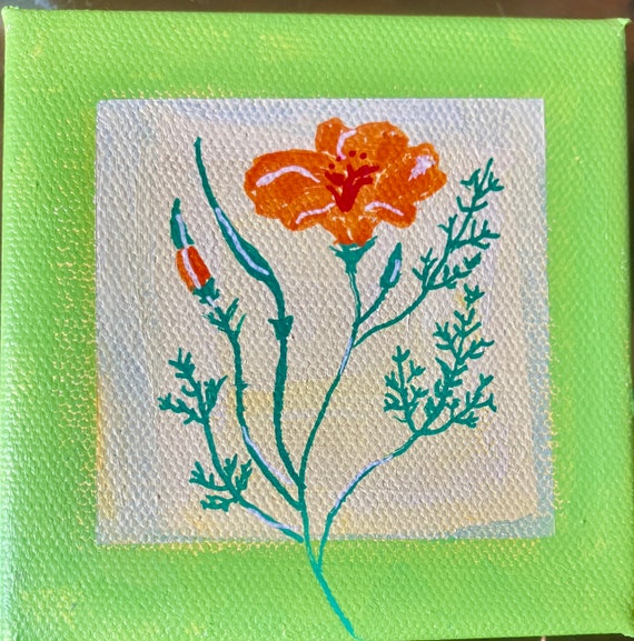 Orange Wildflower, Original Painting, 4