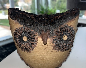 Wonderful mid-century era signed studio pottery owl statue