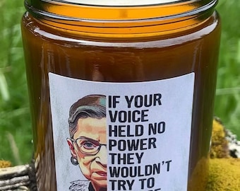 Ruth Bader Ginsburg. RBG . I Dissent . Your Voice is Powerful . Dystopian Candle .