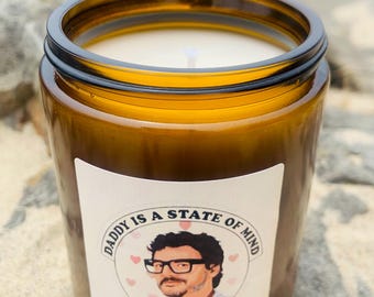 Daddy Pedro .  Pedro Pascal . Protect the Dolls . Coconut Wax Candle . Amber Jar .  Custom Candles . Wholesale Candles .