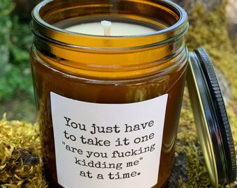 Are You F*cking Kidding Me? .  Salty Quote . Amber Jar Candle .  Coconut Wax