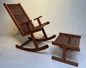 Stephen Hynson Oak Dowel Rocking Chair & Ottoman
