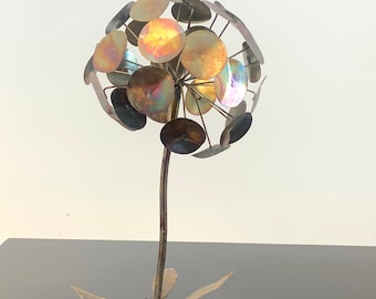 Brutalist Torch Cut Metal 1960's Tree Sculpture in the style of Curtis Jere Raindrops Vintage Mid Century