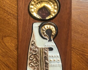 Raija Kojonen - Rauanheimo Byzantine Saints Wall Plaque - Glazed Ceramic & Wood Wall Hanging