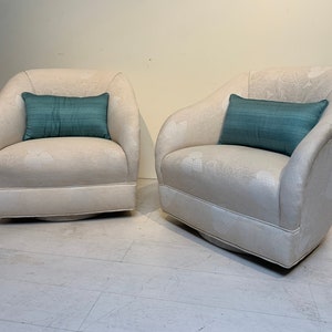 Pair of Vintage Swivel Upholstered Chairs the Style of Milo Baughman and Karl Springer image 2