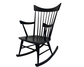 Vintage Rocking Chair in the Style of Edmond Spence - Vintage Mid-Century Black Rocker