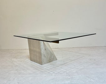 Travertine & Glass Top Cantilevered Coffee Table  by Artedi - 1980s