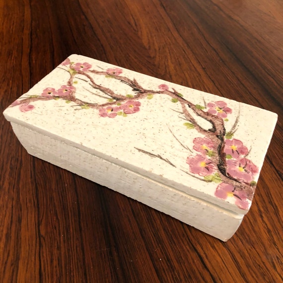 Bitossi Italian Pottery Box With Cherry Blossom Design - Mid