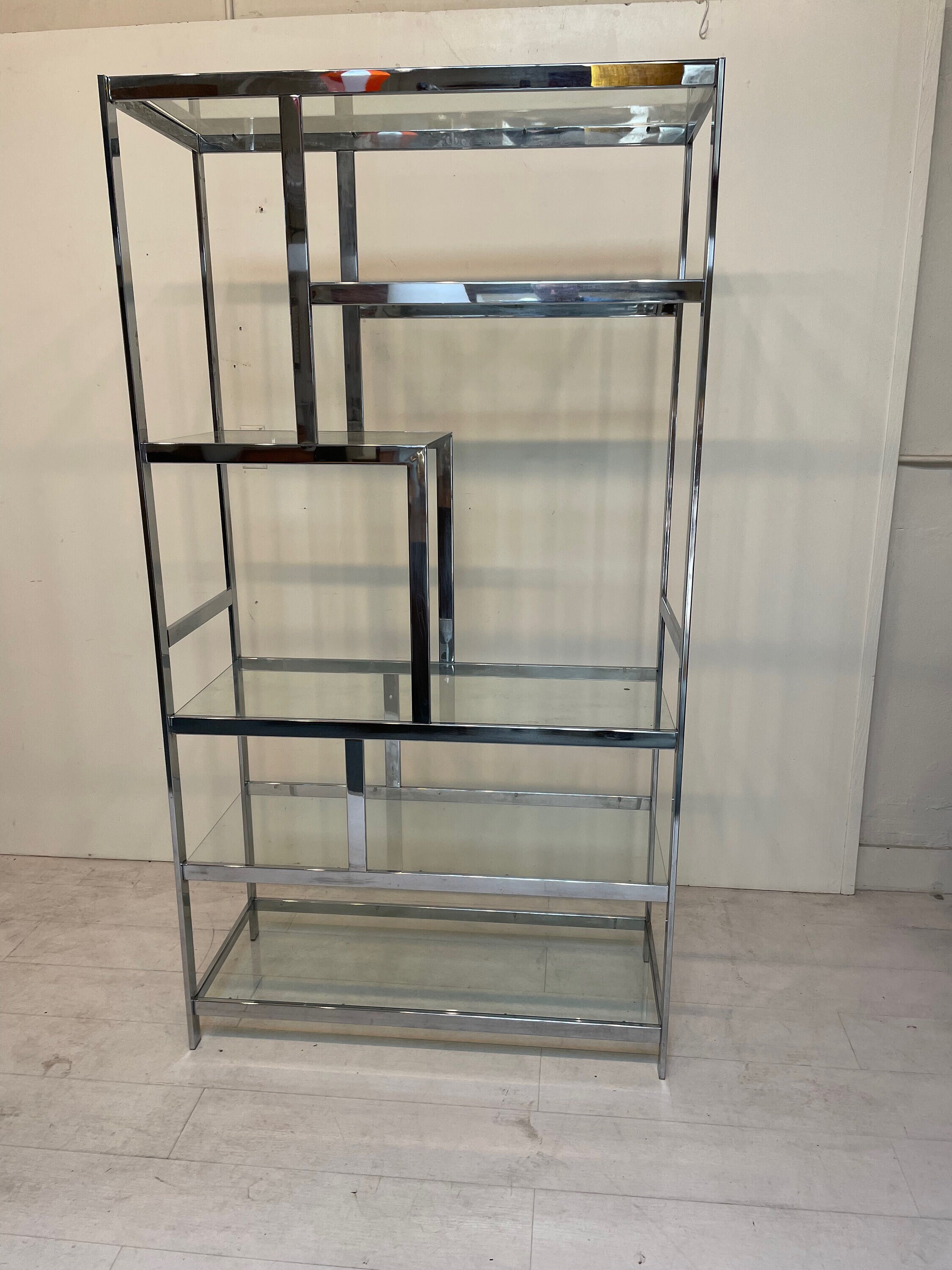Vintage Chrome & Glass Shelf Unit Mid Century Attributed to Etsy
