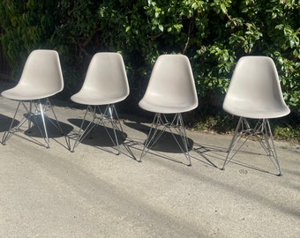 Eames office chairs | Set of 4 Eiffel Chrome bases | contemporary | grey scoop chairs | Herman Miller seating | 2018 made in the USA