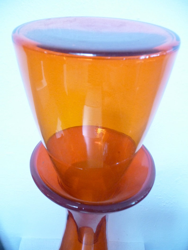 MidCentury Blenko Floor Decanter Orange Art Glass Bottle Etsy