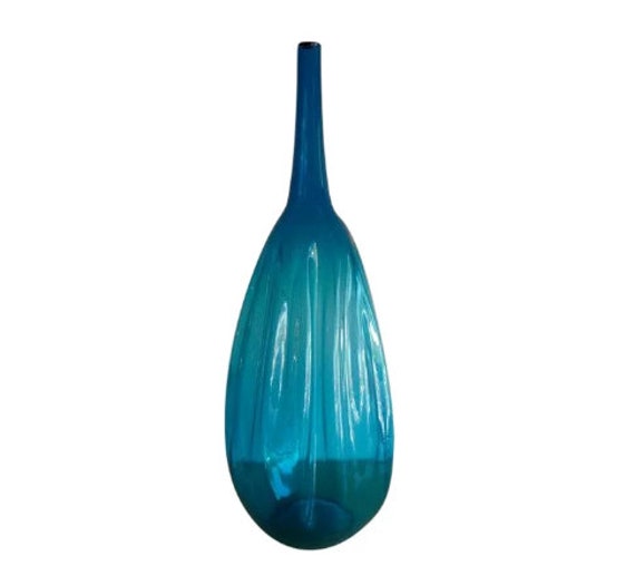 Zeller Large Floor Vase Blue Vase Mid Century Glass Handblown Etsy