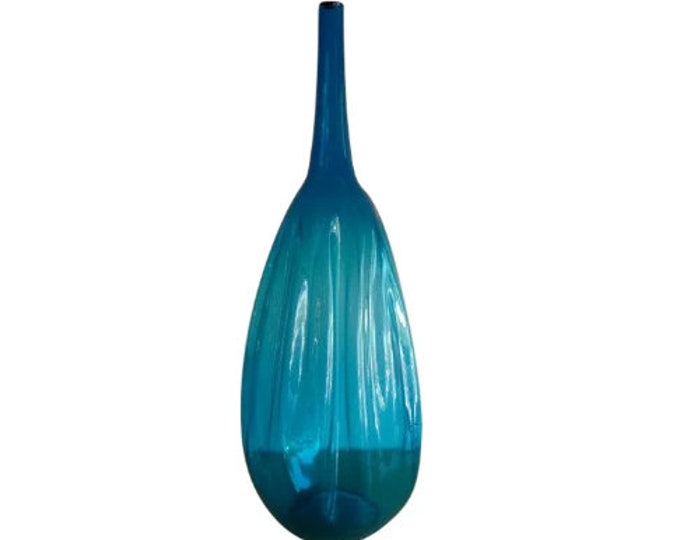 Zeller Large Floor Vase Blue Vase Mid Century Glass Handblown Glass Art