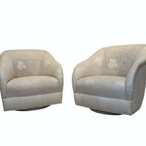 Pair of Vintage Swivel Upholstered Chairs the Style of Milo Baughman and Karl Springer image 1