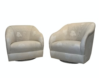 Pair of Vintage Swivel Upholstered Chairs the Style of Milo Baughman and Karl Springer