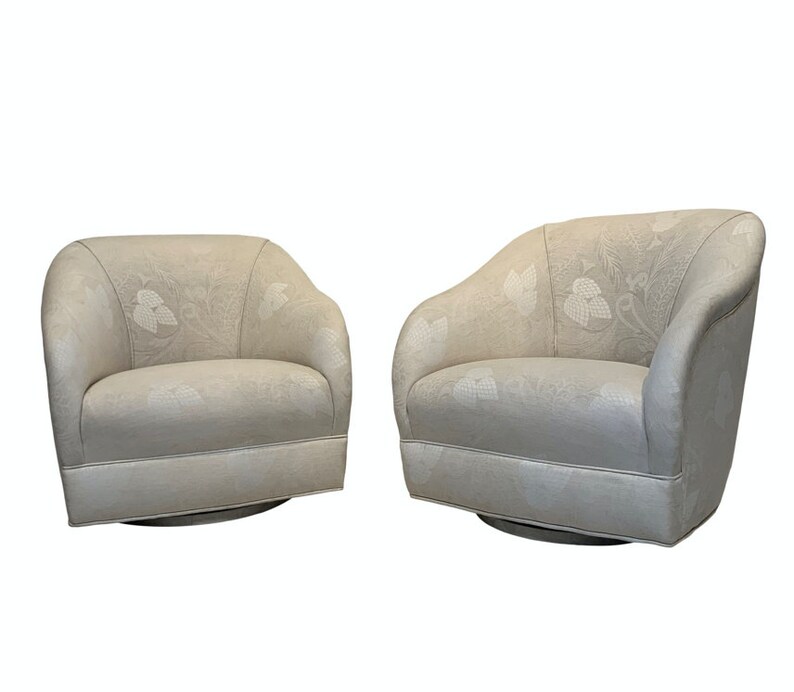 Pair of Vintage Swivel Upholstered Chairs the Style of Milo Baughman and Karl Springer image 1