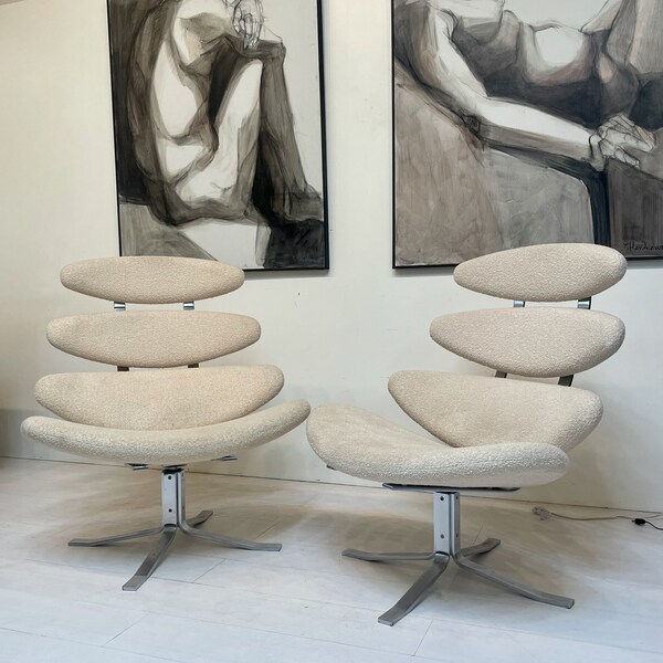 Pair of Corona Chairs - Vintage Originals by Poul M. Volther for Erik Jorgensen, Denmark  1960s