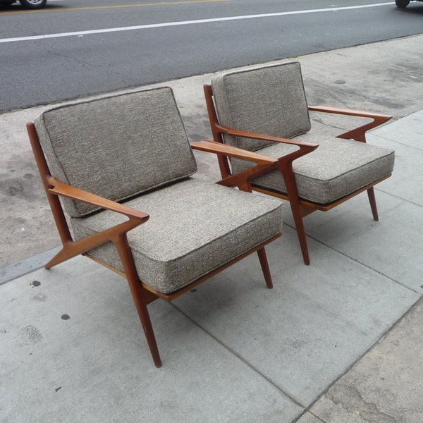 Pair of Selig Z Chairs Mid Century Modern Danish Chairs Danish Teak Chairs Teak Furniture Danish Modern Furniture Poul Jensen