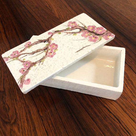Bitossi Italian Pottery Box With Cherry Blossom Design - Mid
