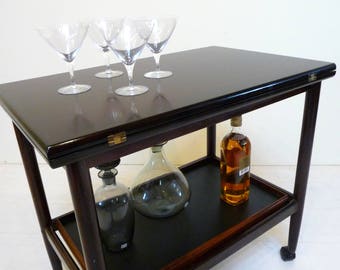 Rosewood Bar Cart with Expandable Top and Removable Tray , Vintage Mid Century