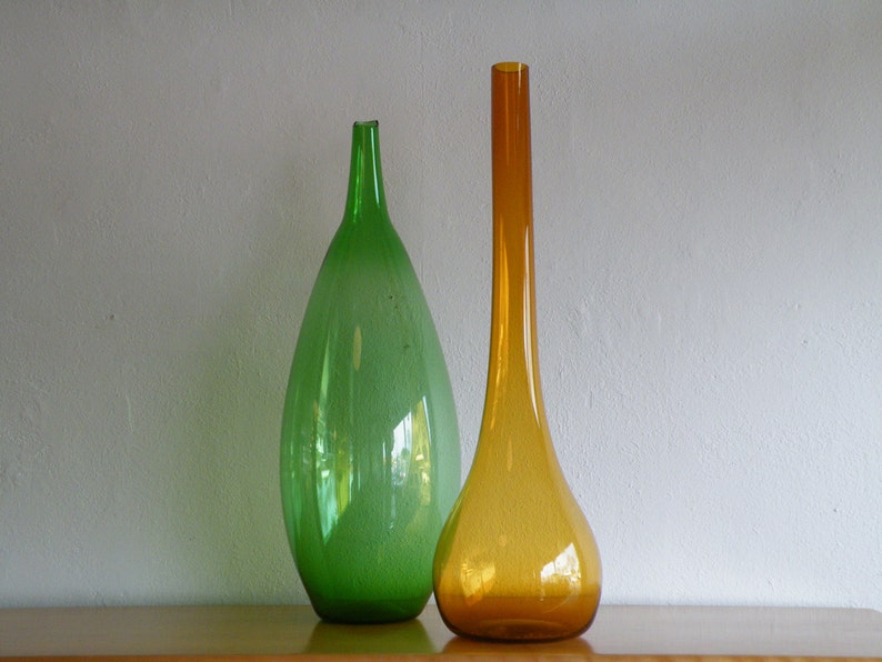 Zeller Large Floor Vase Green Vase Mid Century Glass Handblown Glass