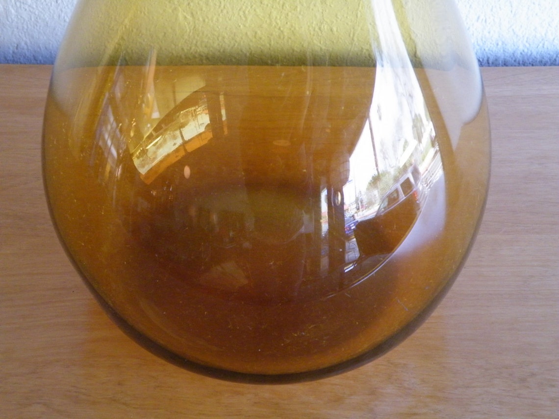 Amber Floor Vase Large Decanter Handblown Glass Art Glass Mid Etsy
