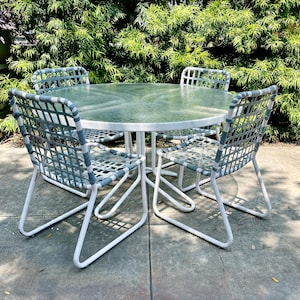 Vintage Brown Jordan Lido Patio Set – 4 Armless Chairs & Tulip Table