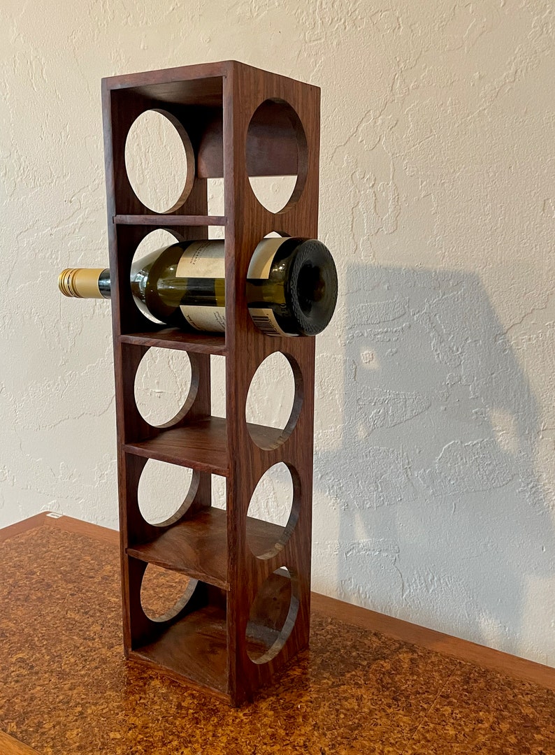 Teak Wine Rack Vintage Mid Century Decor image 4