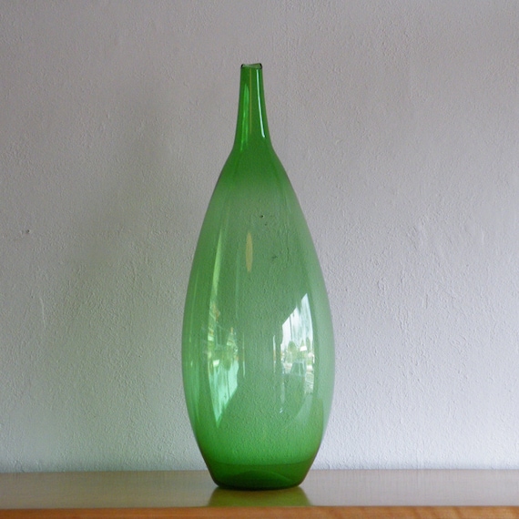 Zeller Large Floor Vase Green Vase Mid Century Glass Handblown Glass Art Glass